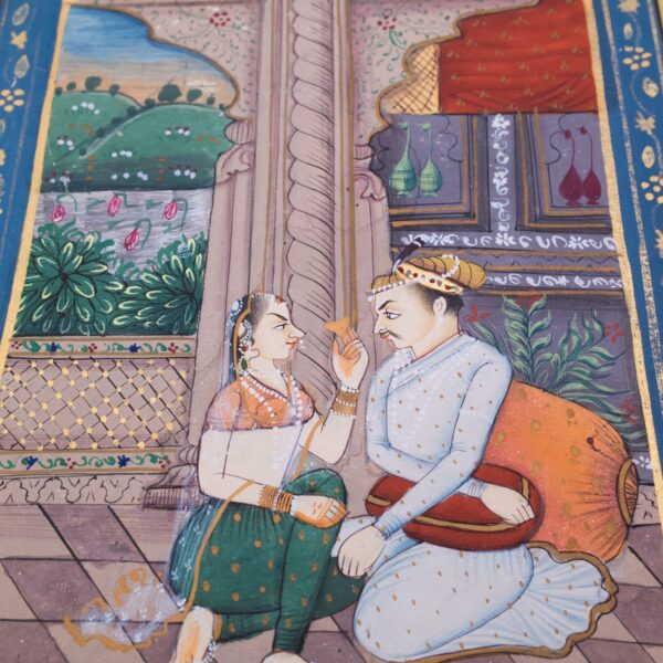 Antique Indian Miniature Paintings in Mughal Style. Pair of Illuminated Urdu Manuscripts. Late 19th Century