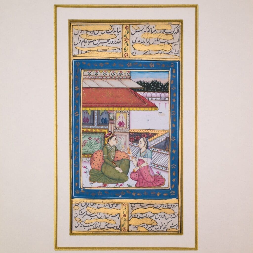 Antique Indian Miniature Paintings in Mughal Style. Pair of Illuminated