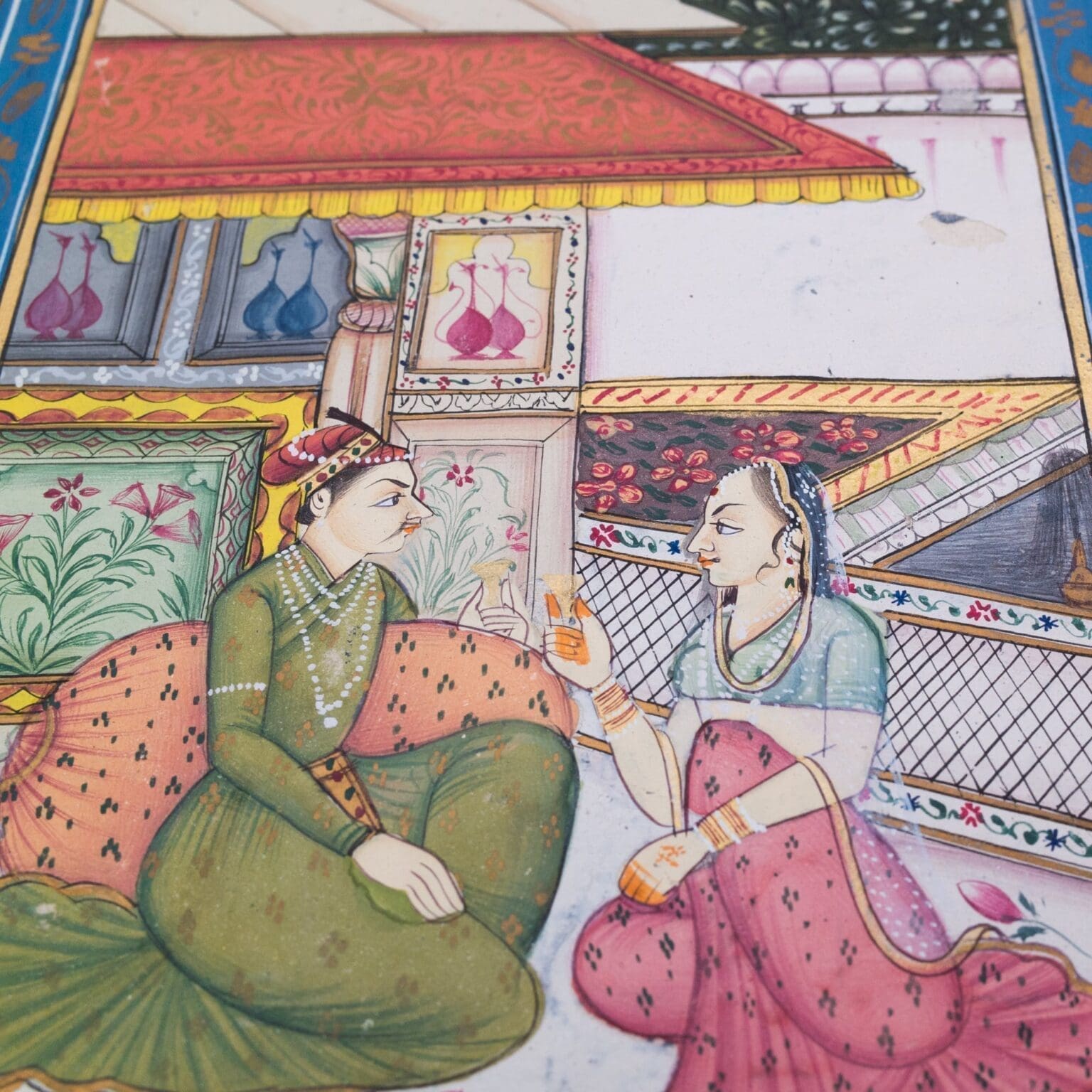 Antique Indian Miniature Paintings in Mughal Style. Pair of Illuminated