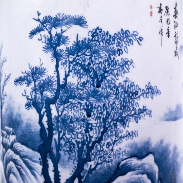 Fine Chinese Canton Enamel Bitong Brush Pot With Calligraphy Inscription. Apocryphal Qianlong Mark