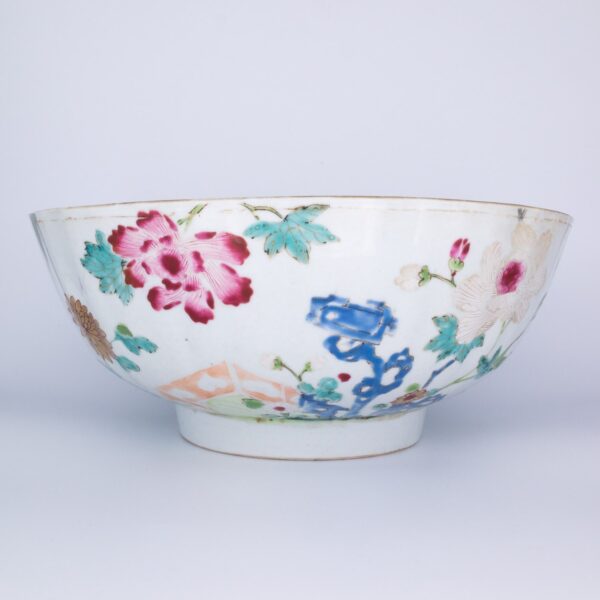 Large Chinese Yongzheng Period Moulded Famille Rose Porcelain Bowl. Diameter 25 cm