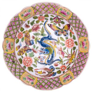 Antique English Clobbered Ironstone Plate with Dragon and Butterfly Decoration. In the manner of Miles or C. J. Mason, c. 1820