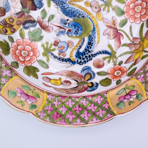 Antique English Clobbered Ironstone Plate with Dragon and Butterfly Decoration. In the manner of Miles or C. J. Mason, c. 1820