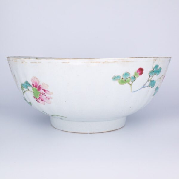 Large Chinese Yongzheng Period Moulded Famille Rose Porcelain Bowl. Diameter 25 cm
