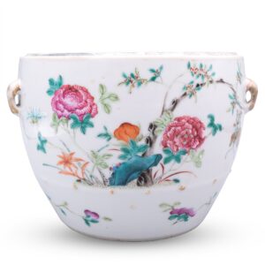 Antique 19th Century Chinese Export Famille Rose Porcelain Kamcheng Pot with Floral Decoration and Gilding