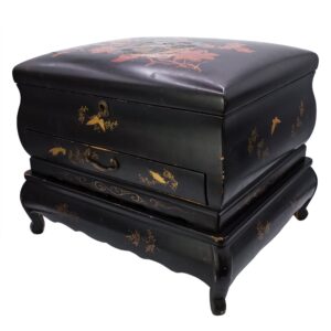 Antique Japanese Gilt Lacquer Game Storage Box with Original Lacquered Stand. Meiji or Taisho Period