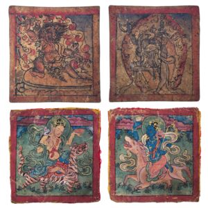Four Antique Mongolian or Tibetan Buddhist Tsakli Initiation Cards. 19th century