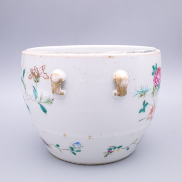 Antique 19th Century Chinese Export Famille Rose Porcelain Kamcheng Pot with Floral Decoration and Gilding