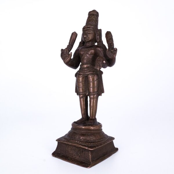 Antique Indian Bronze Figure of Four Armed Lord Murugan (Subrahmanya). South India, 19th century