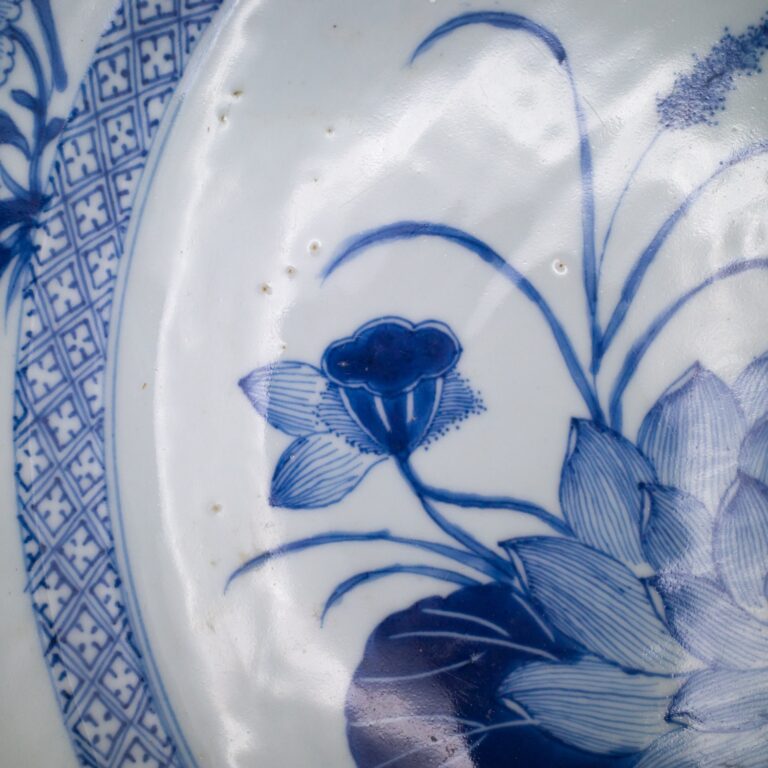 Large Chinese Blue and White Export Porcelain Charger With Floral ...