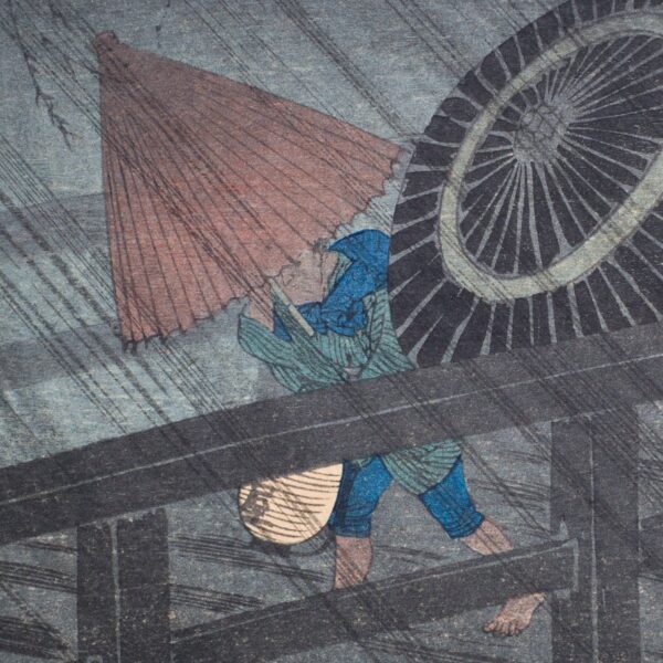Takahashi Hiroaki Shotei, 1871-1945 - Rain on Izumi Bridge (Izumibashi No Ame). Original Japanese Woodblock Print Published by Watanabe Shozaburo