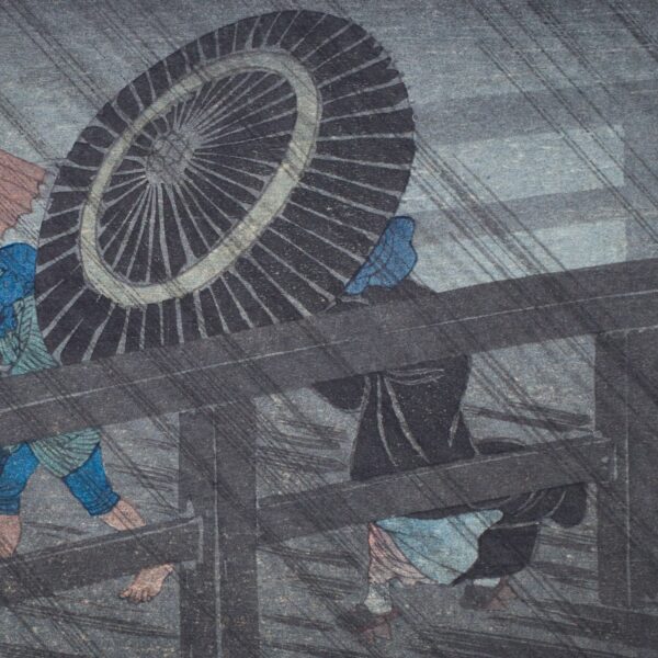 Takahashi Hiroaki Shotei, 1871-1945 - Rain on Izumi Bridge (Izumibashi No Ame). Original Japanese Woodblock Print Published by Watanabe Shozaburo