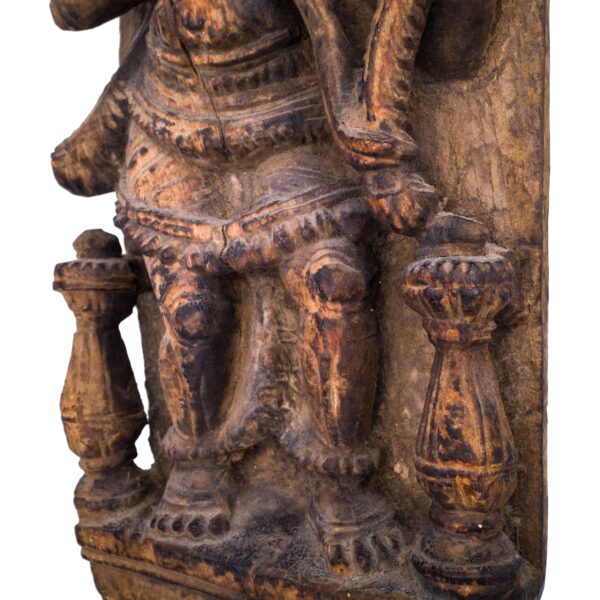 Large Antique Hindu Ratha Chariot Wood Panel Depicting Lord Rama With Bow and Arrow. South India, 19th Century