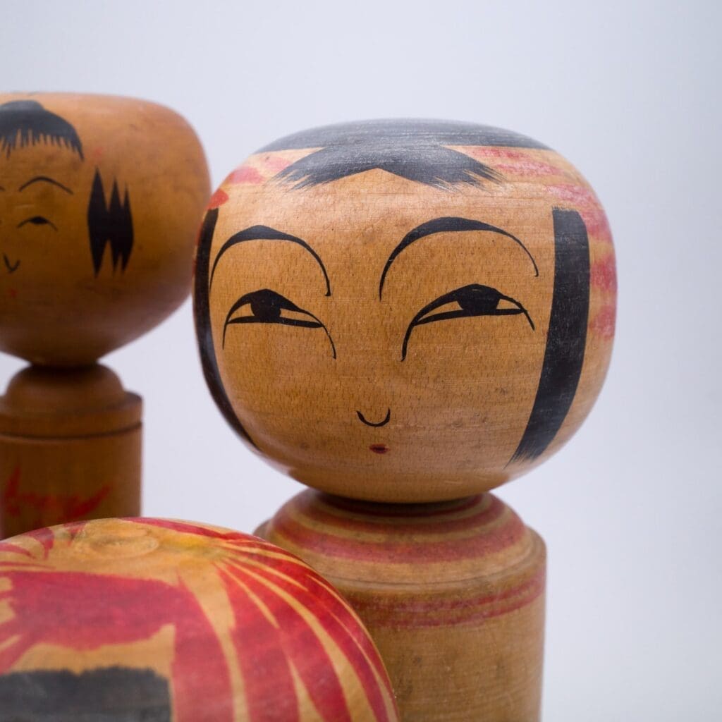 Set of Six Traditional HandPainted Japanese Kokeshi Dolls. Signed