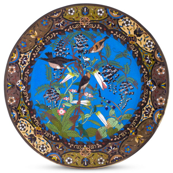 Large 19th Century Japanese Bronze Cloisonné Charger. Diameter 36.5cm. Meiji Period