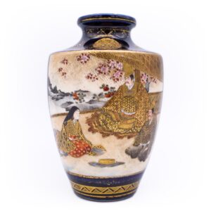 Fine Antique Japanese Blue-Ground Satsuma Vase. Kinkozan Studio Style. Meiji Period