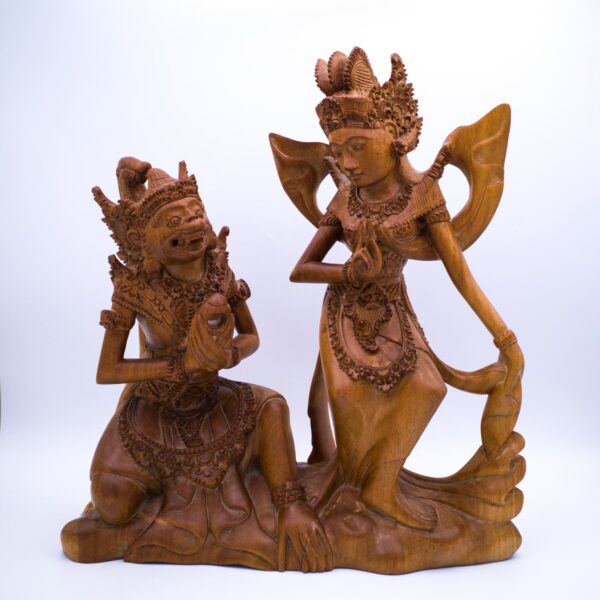 Fine Balinese Wood Carving of Hanuman Presenting Rama's Ring to Sita