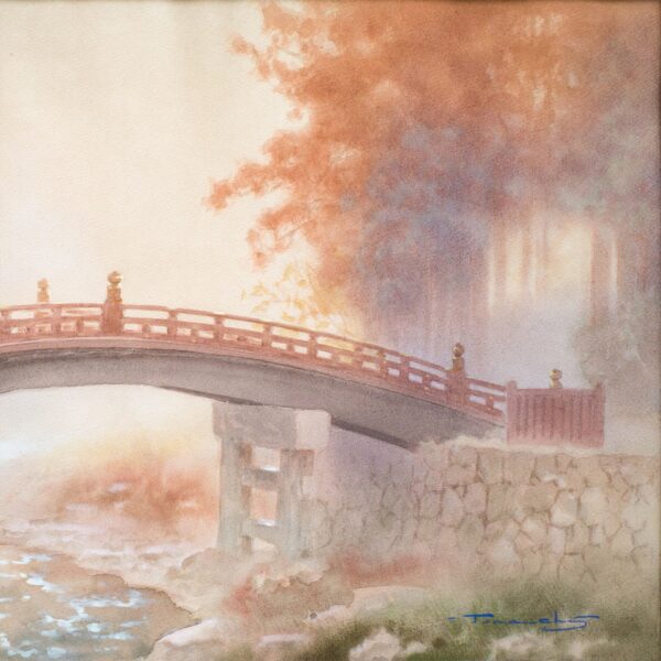 Fukutaro Terauchi (b. 1891) - Shinkyo: The Sacred Bridge in Nikko. Original Watercolour on Paper. Japan, c. 1930
