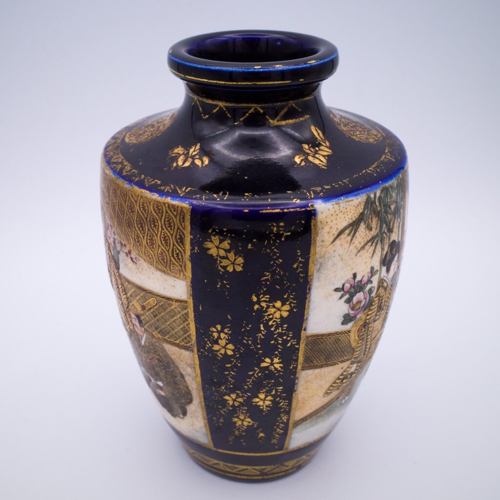 Fine Antique Japanese BlueGround Satsuma Vase. Kinkozan Studio Style