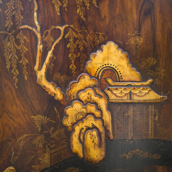Antique Chinoiserie Gilt Lacquered Wood Panel No. 417 - Willow Pattern. 57x38 cm
