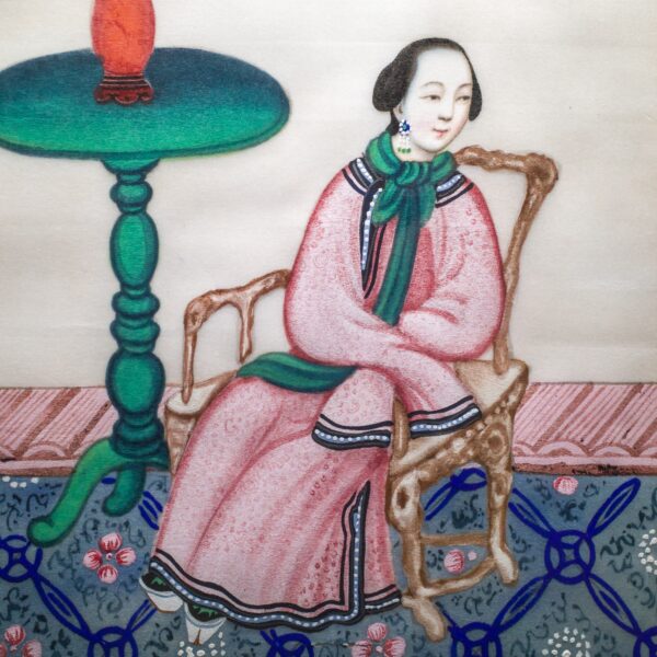 Large Pair of Antique Chinese Export Paintings on Pith Paper. 19th Century, Qing Dynasty