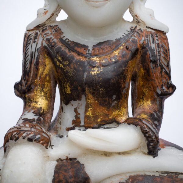 Large Burmese Gilt Lacquered Marble Buddha in Bhumisparsha Mudra. Height 51 cm / 20"