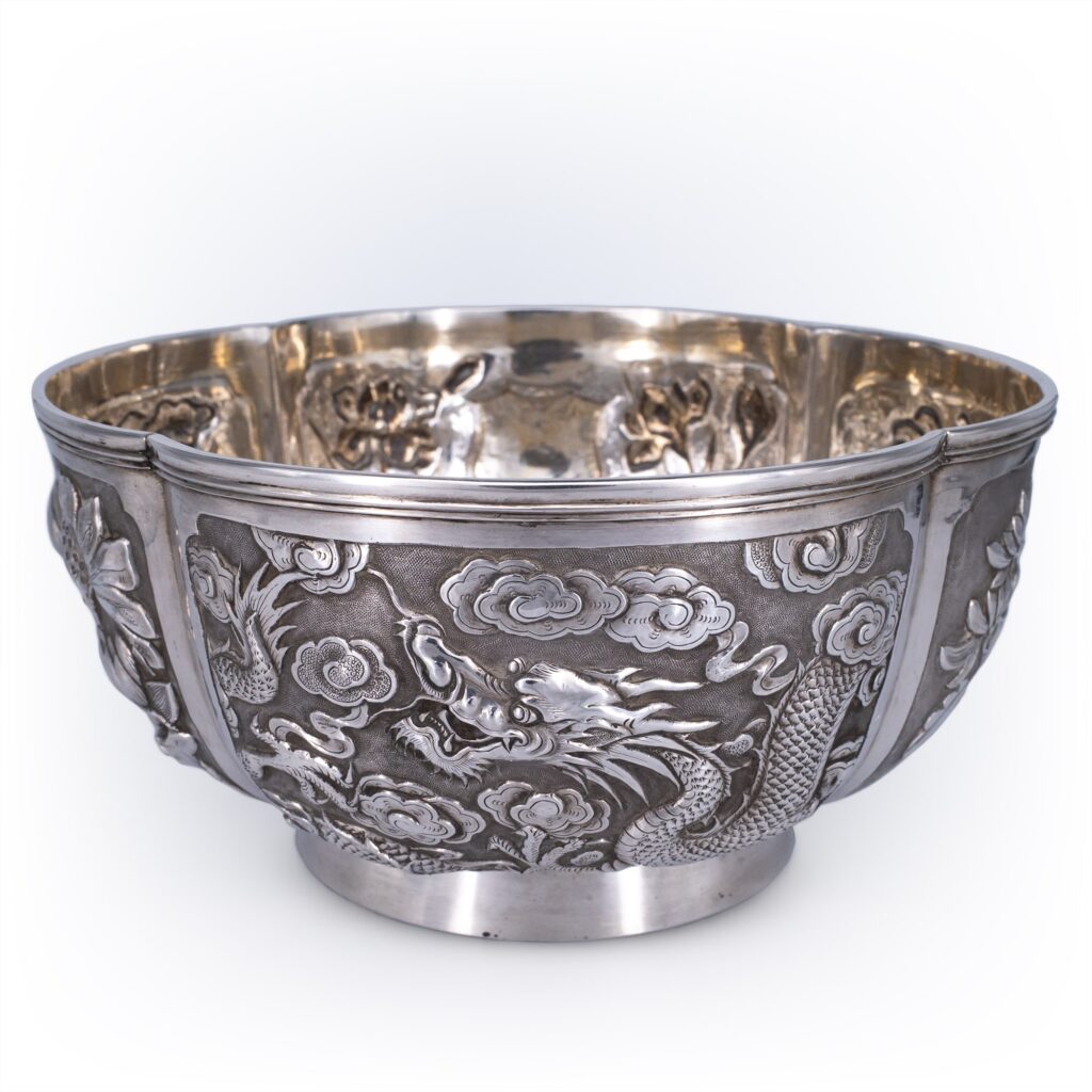 Antique Chinese Export Silver Lobed Bowl By Woshing. Shanghai, late 19th century