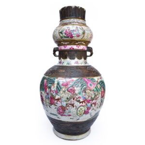 Large Antique Chinese Nanking Warrior Vase With Mask Handles. Late 19th Century, Qing Dynasty