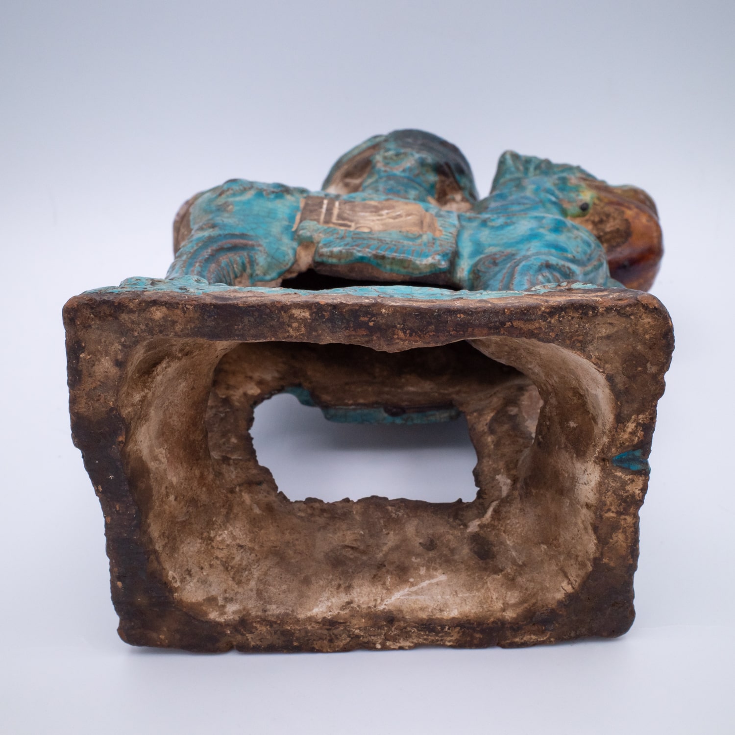 Pair of Chinese Ming Dynasty Turquoise Glazed Foo Lion Joss Stick Holders. 16th-17th century