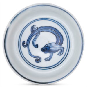 Chinese Ming Dynasty Blue and White Porcelain Dish With Chilong. Wanli Period