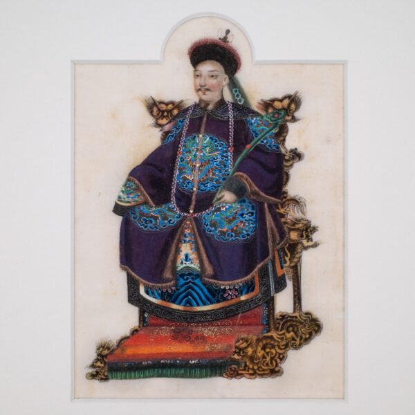 Antique Chinese Export Pith Painting of the Daoguang Emperor. 19th Century, Qing Dynasty