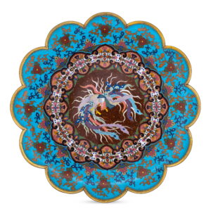 Large Japanese Bronze Cloisonné Charger With a Ho-o Bird. Diameter 36.5cm