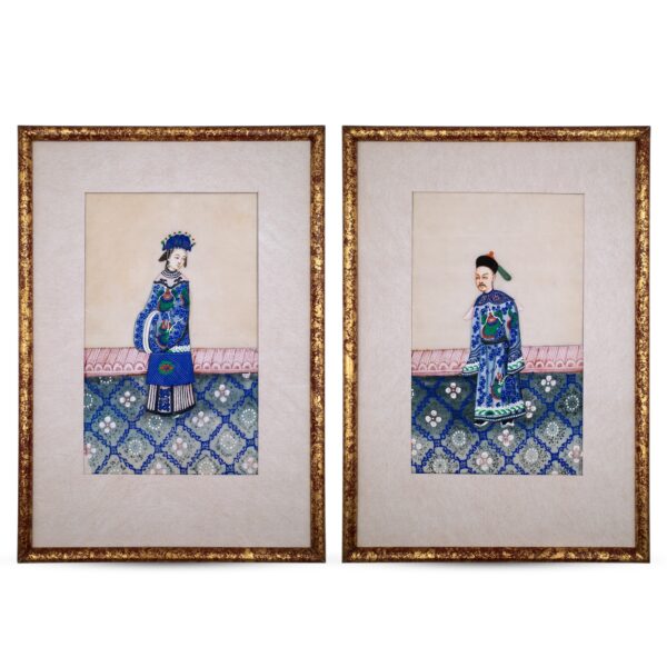 Pair of Antique Chinese Export Paintings on Pith Paper. 19th Century, Qing Dynasty