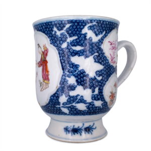 Antique Chinese Relief Moulded Famille Rose Export Porcelain Mug. Qianlong or Jiaqing Period
