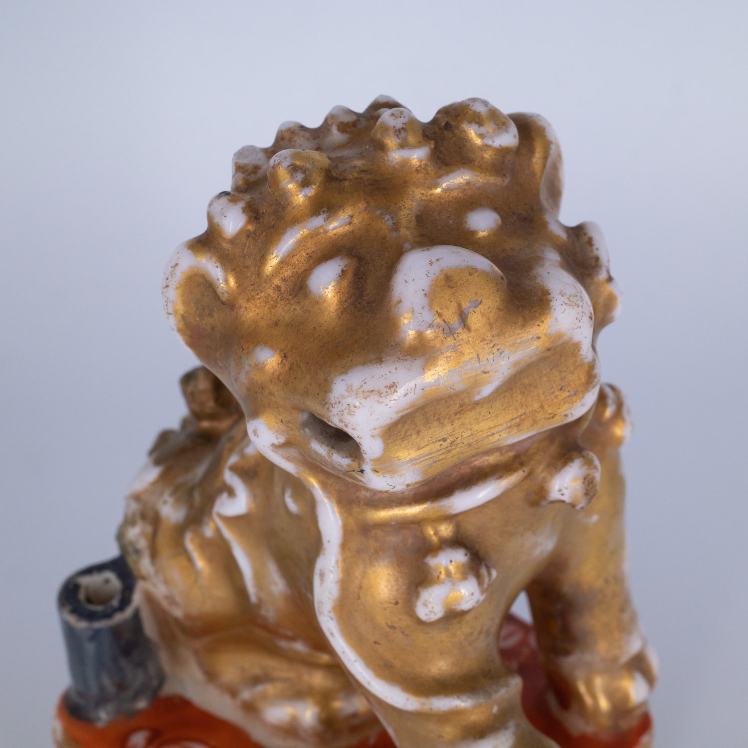 Antique Chinese Clobbered Blanc De Chine Buddhist Lion Joss Stick Holder. Dehua, Kangxi Period (1662-1722)