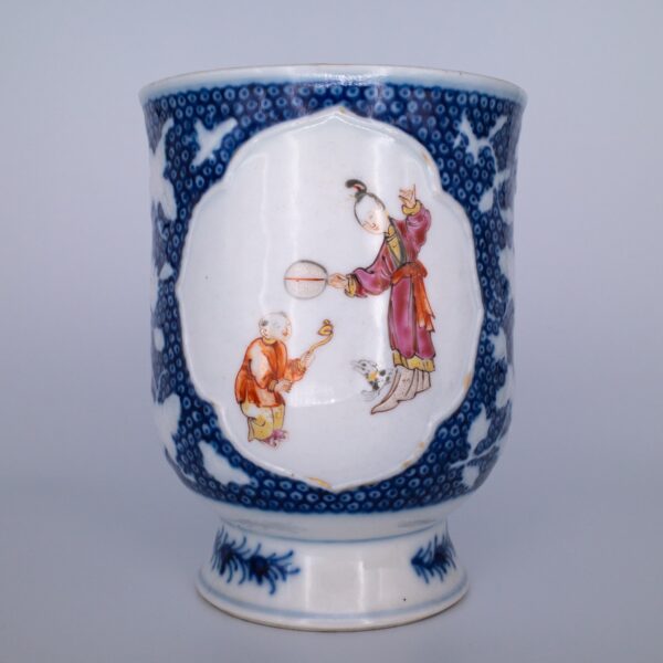 Antique Chinese Relief Moulded Famille Rose Export Porcelain Mug. Qianlong or Jiaqing Period