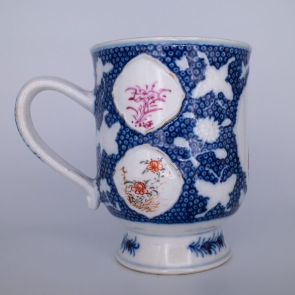 Antique Chinese Relief Moulded Famille Rose Export Porcelain Mug. Qianlong or Jiaqing Period