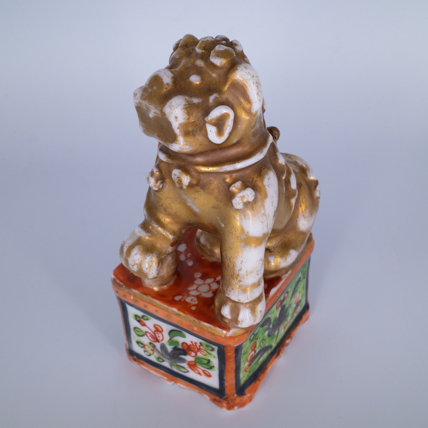 Antique Chinese Clobbered Blanc De Chine Buddhist Lion Joss Stick Holder. Dehua, Kangxi Period (1662-1722)