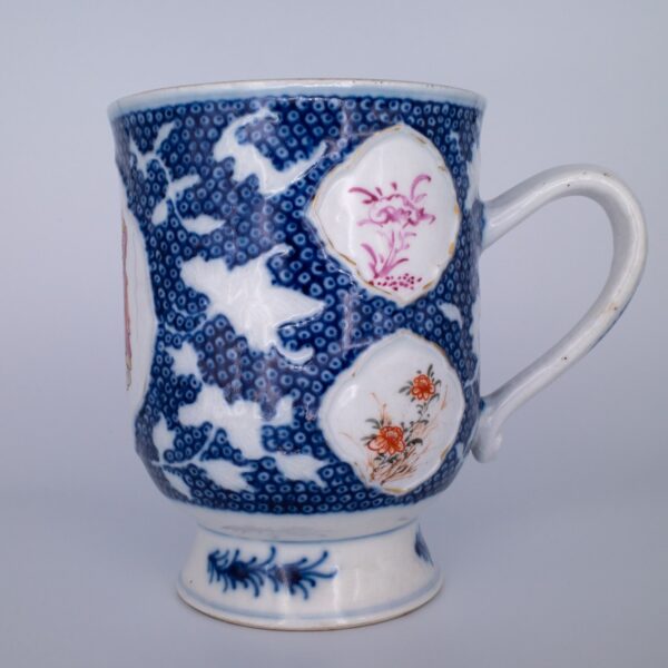 Antique Chinese Relief Moulded Famille Rose Export Porcelain Mug. Qianlong or Jiaqing Period