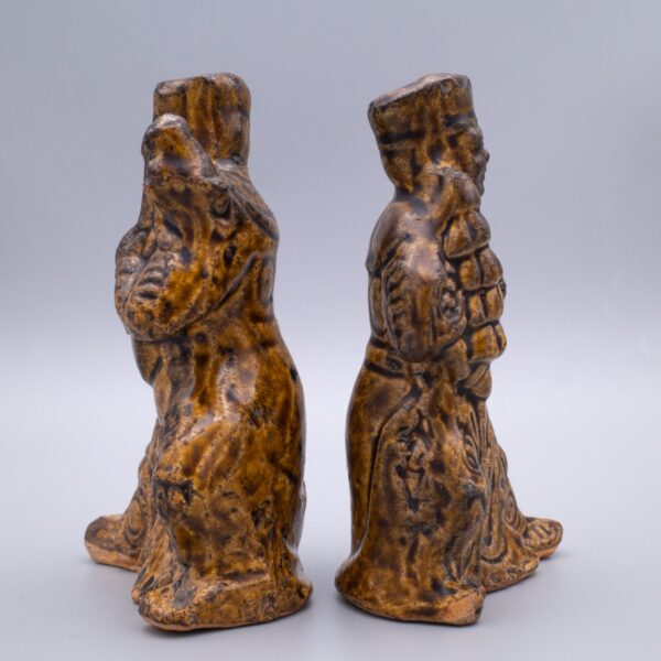 Rare Pair of Chinese Amber-Glazed Pottery Figures. Liao Dynasty, 10th-11th century