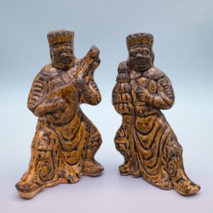 Rare Pair of Chinese Amber-Glazed Pottery Figures. Liao Dynasty, 10th-11th century