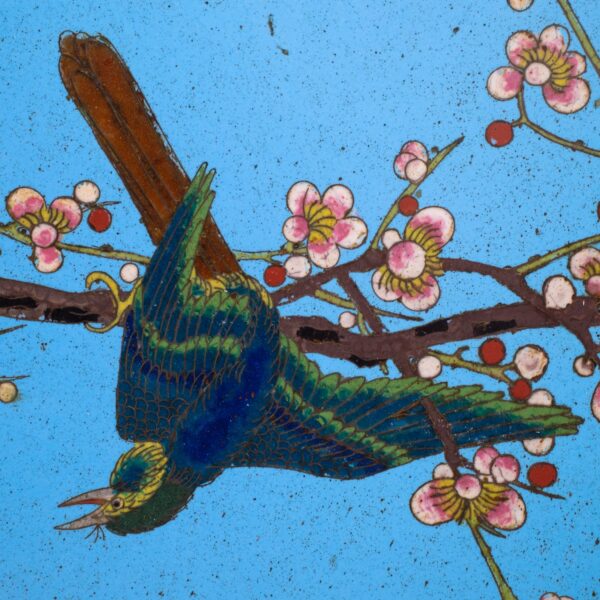 Very Large Japanese Bronze Cloisonné Charger With Birds on a Cherry Tree. Diameter 46cm