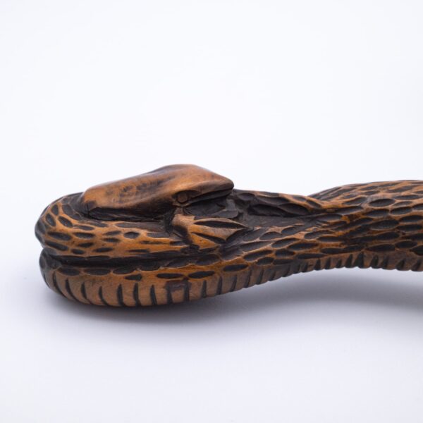 Antique Japanese Carved Wood Snake-shaped Kiseruzutsu With Human Skull Tonkotsu. 19th century