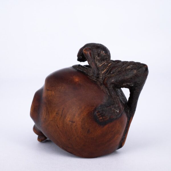 Fine Antique Japanese Wood Netsuke of a Skull and a Skeleton. 19th century