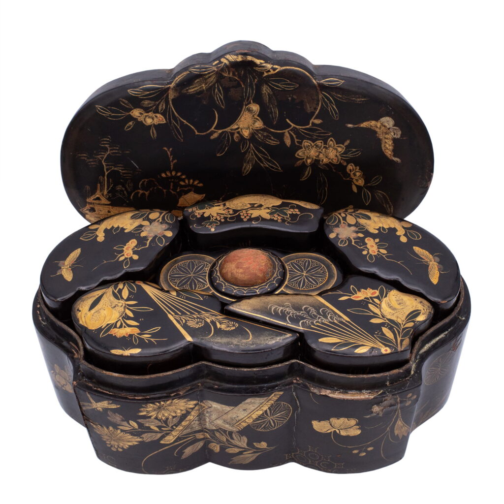 Antique Japanese Gilt Urushi Lacquer PeachShaped Sewing Box With