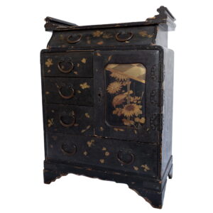 Large Antique Japanese Gilt Lacquered Jewellery Cabinet With Floral Decoration. Meiji Period
