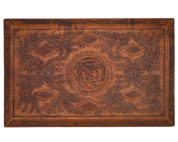 Fine Antique Chinese Canton Export Relief-Carved Wooden Document Box. Qing Dynasty, 19th century