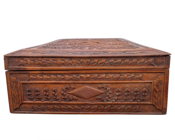 Fine Antique Chinese Canton Export Relief-Carved Wooden Document Box. Qing Dynasty, 19th century