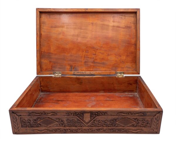 Fine Antique Chinese Canton Export Relief-Carved Wooden Document Box. Qing Dynasty, 19th century