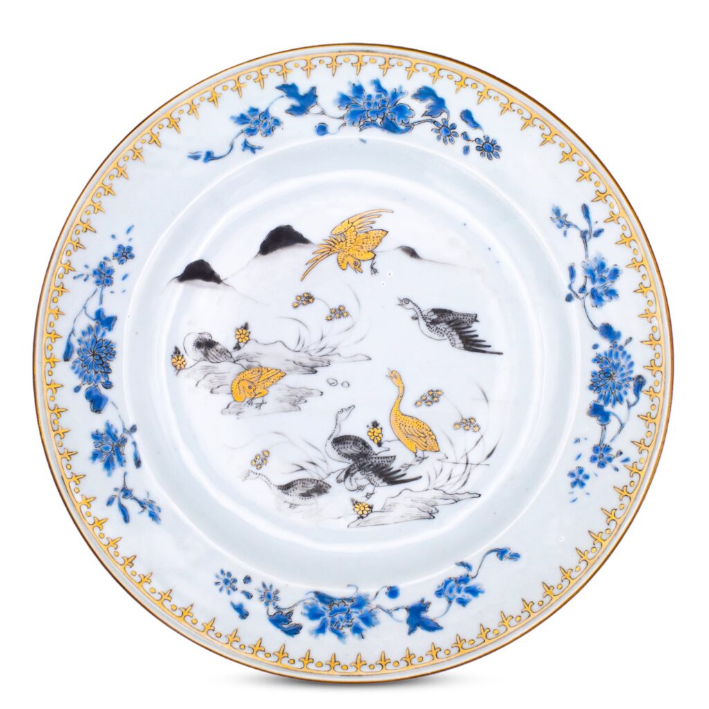 Antique Chinese 18th Century Export Porcelain Dish With Geese. Qianlong Period